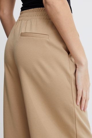 ICHI Wide leg Pleat-Front Pants 'KATE' in Brown
