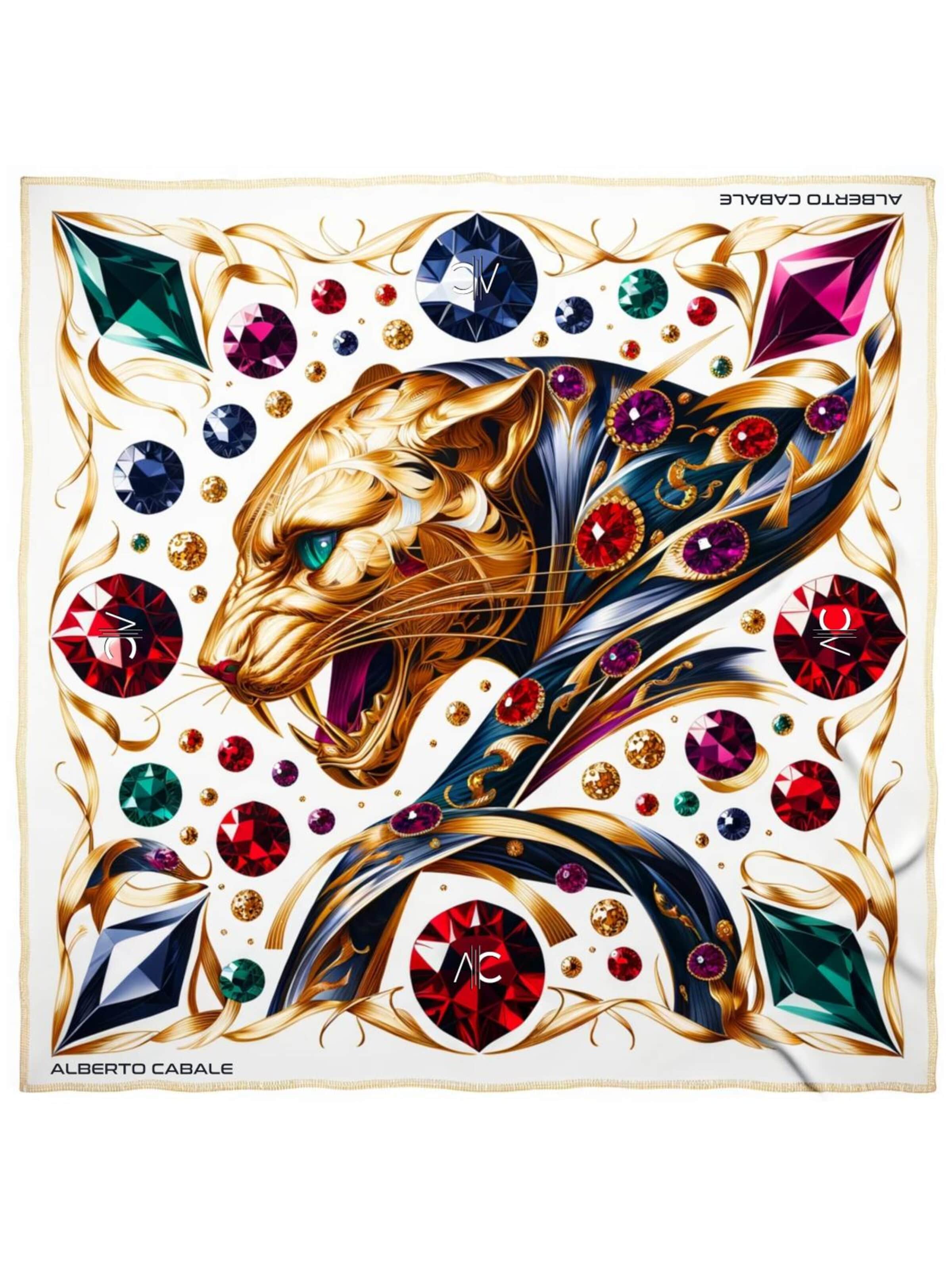 alberto cabale Sjaal 'Grand carré de soie Metal Panther Zoé' in Gemengde kleuren: voorkant