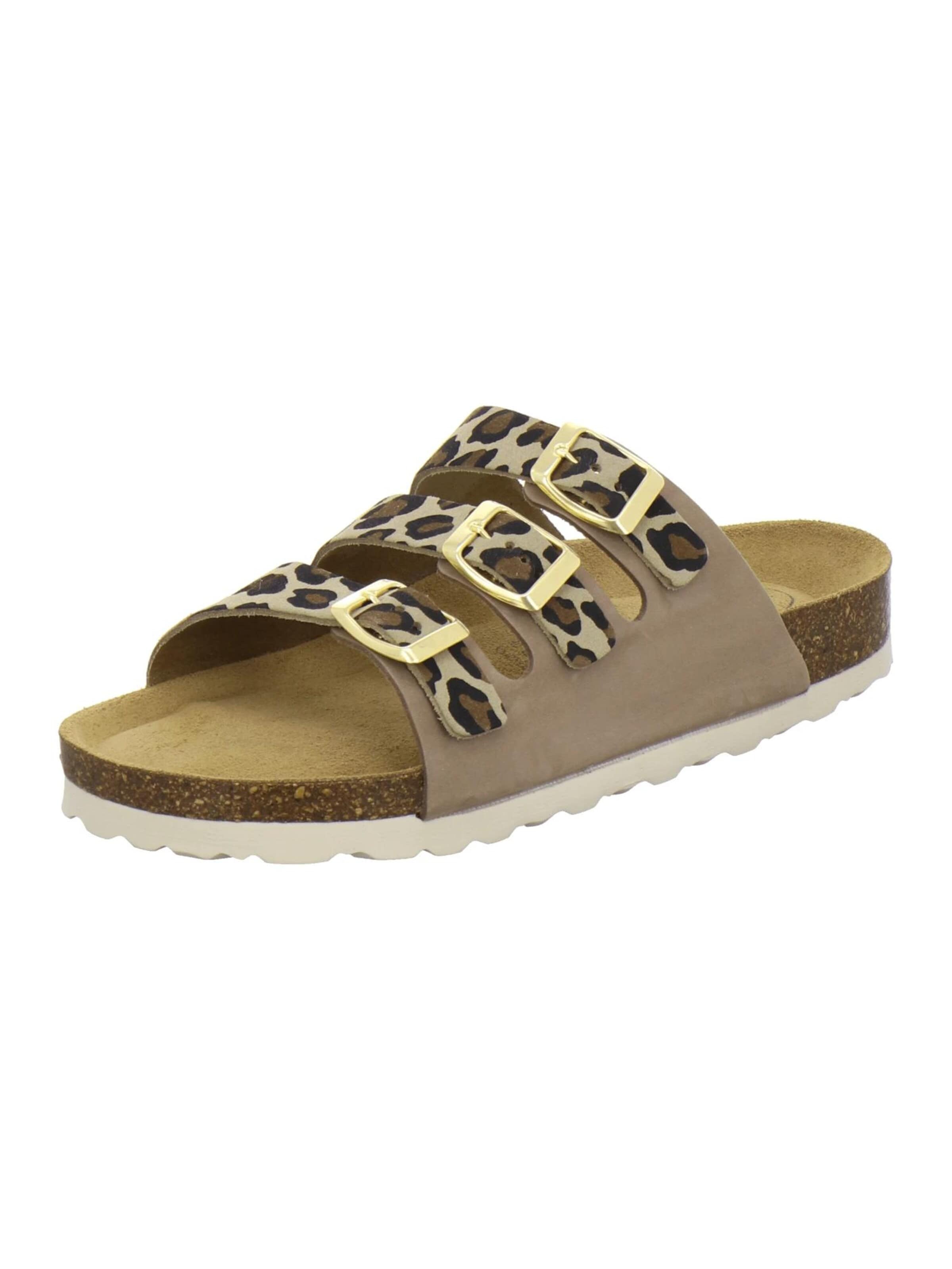 AFS-Schuhe Mules 'Pantoletten Damen Dreischnaller leo-beige' in Beige: front