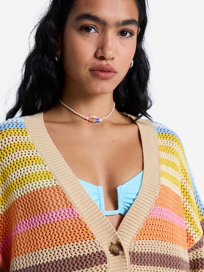 ROXY Gebreid vest 'Cosmic Coast' in de kleur Nude / Hemelsblauw / Chocoladebruin / Geel, Productweergave