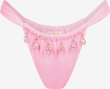Moda Minx Bikini Bottoms 'Selene Droplet Rouched Fixed' in Pink: front