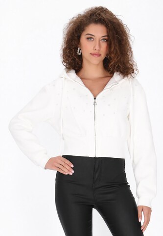 faina - Sudadera con cremallera en blanco: frente