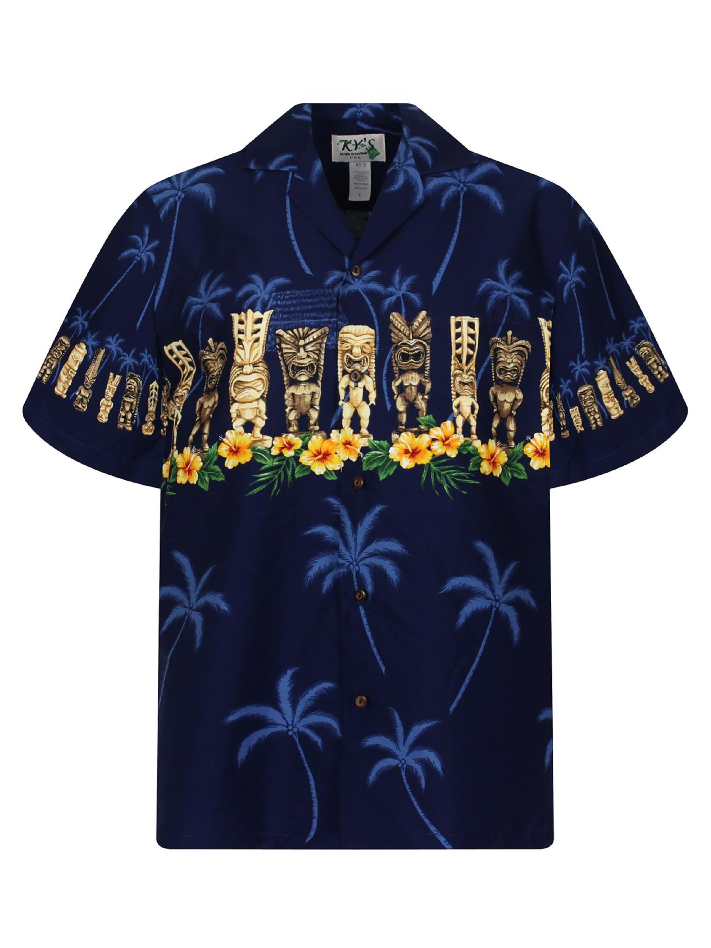 KY's Button Up Shirt 'Totem Brustdruck' in Blue: front