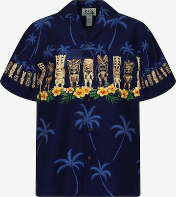 KY's Button Up Shirt 'Totem Brustdruck' in Blue: front