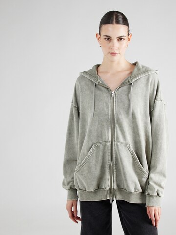 Monki Zip-Up Hoodie in Green: front