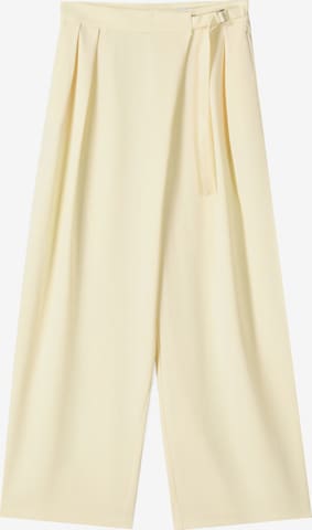 BershkaWide Leg/ Široke nogavice Hlače s naborima - žuta boja: prednji dio