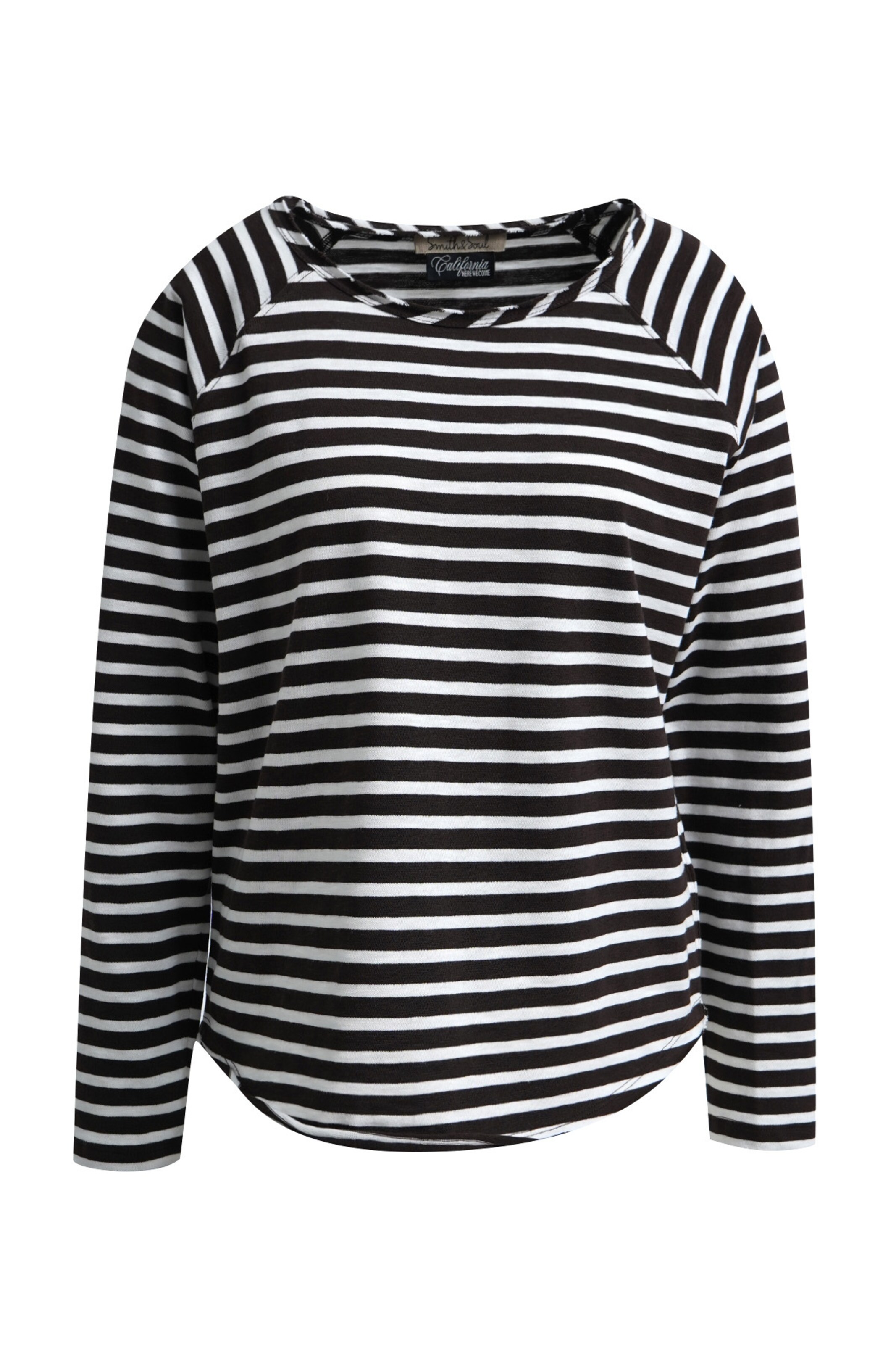 Smith&Soul Gestreiftes Langarmshirt mit Rundhalsausschnitt in Braun: Vorderseite