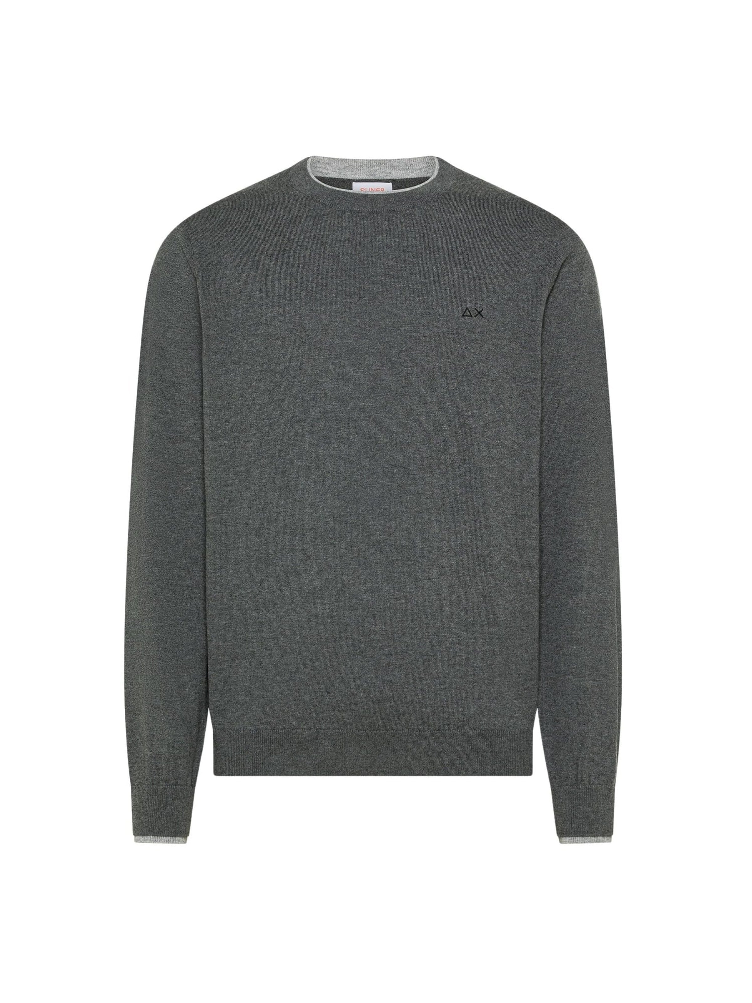 SUN68 Sweater 'Dark Grey Cotton and Wool Crew Neck Sweater' in Grey: front