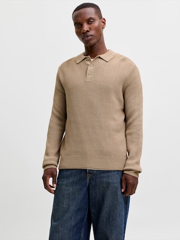 JACK & JONES Svetr 'JJPANNEL' – hnědá: přední strana