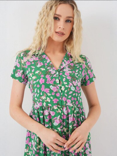 Bigdart Robe-chemise en marron / vert / lavande / blanc cassé, Vue avec produit