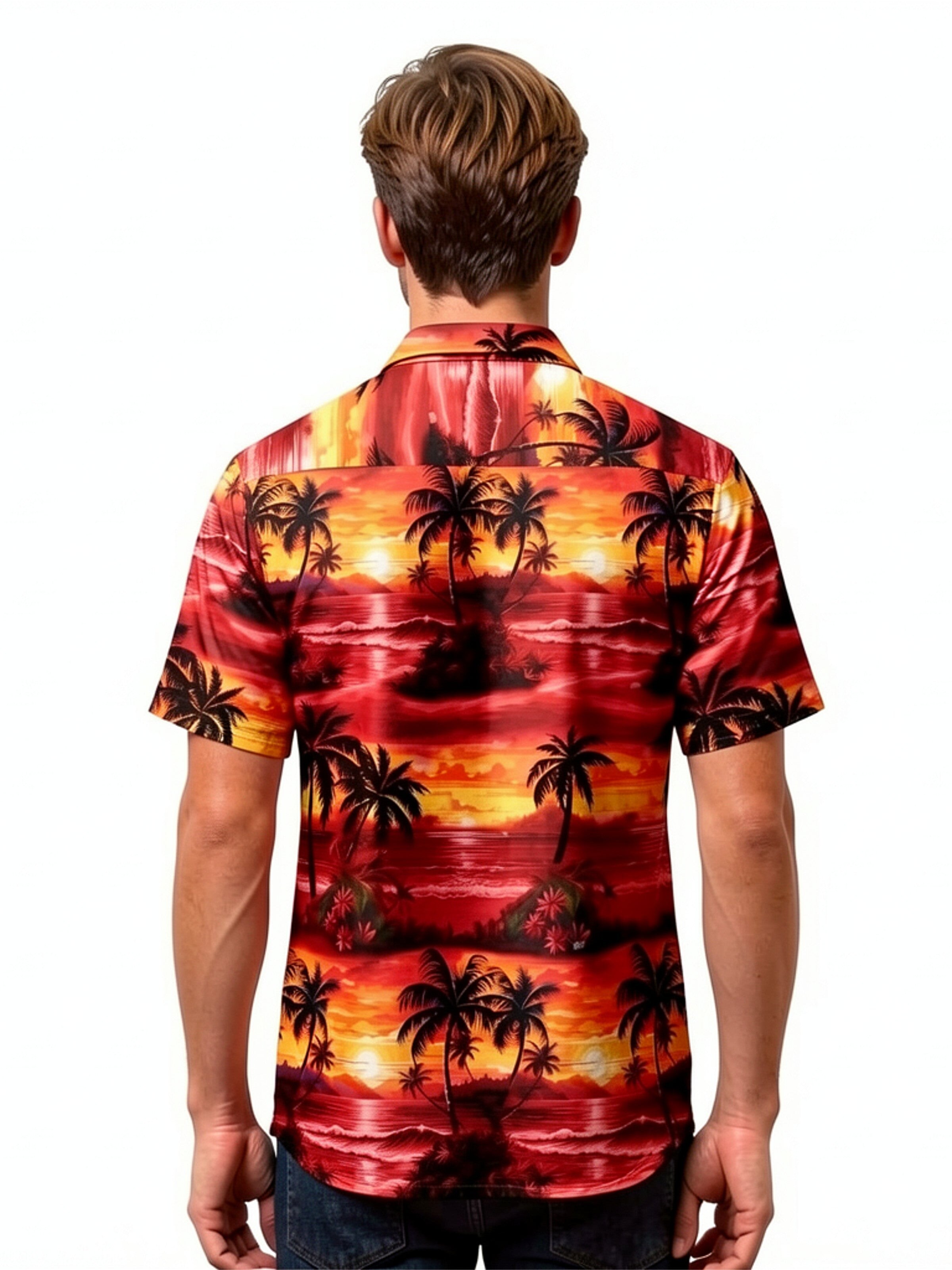 Hawaiihemdshop.de Regular fit Overhemd 'Hawaiihemd Evening Sun' in Rood