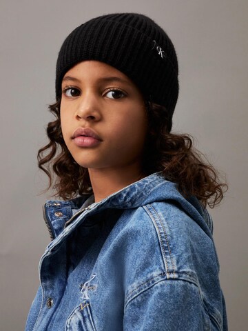 Calvin Klein Hut 'MONOGRAM BEANIE RIB' in Schwarz: Vorderseite