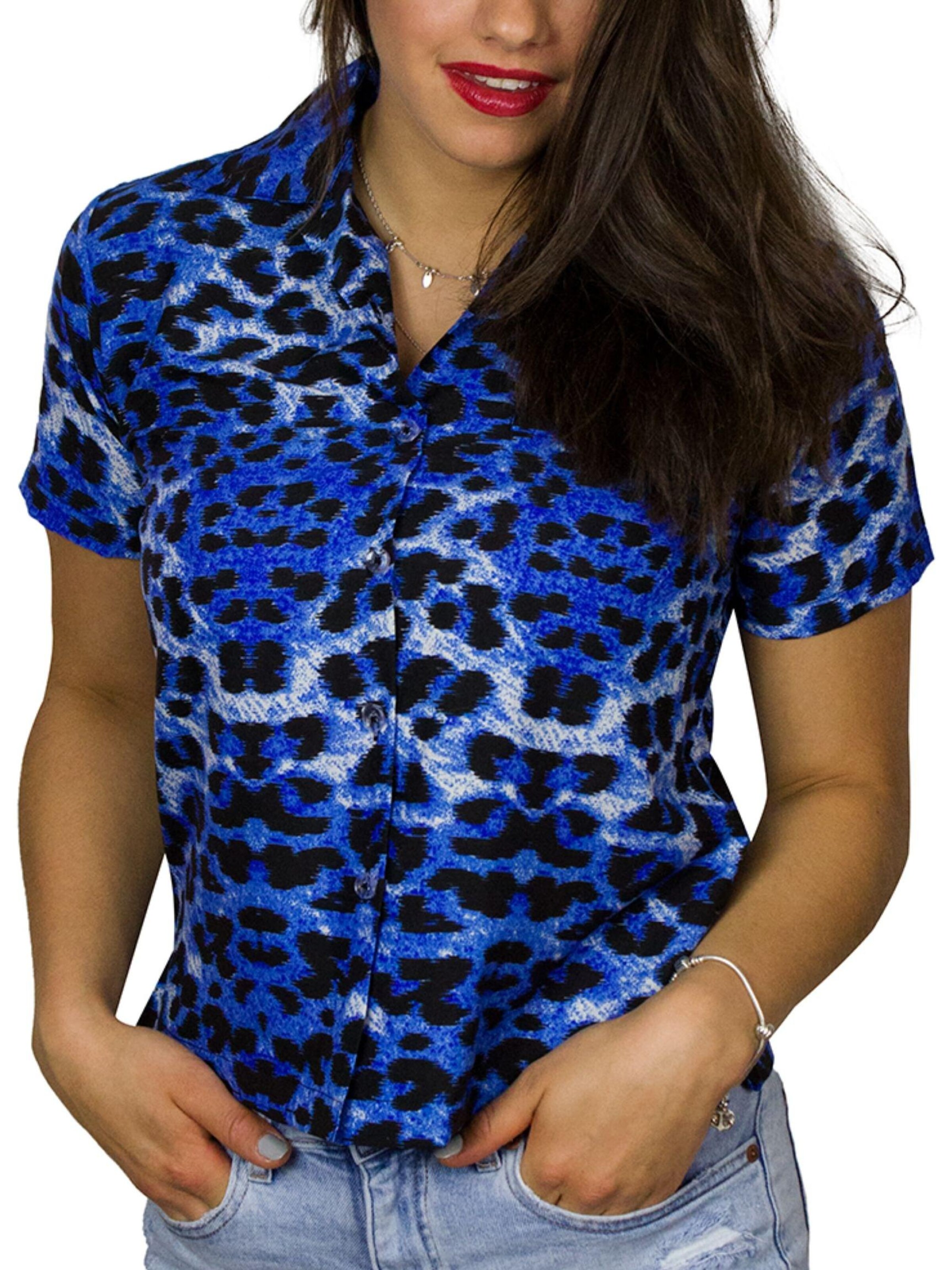 King Kameha Blouse 'Leopard' in Blue