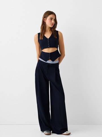 Bershka Wide leg Bandplooibroek in Blauw