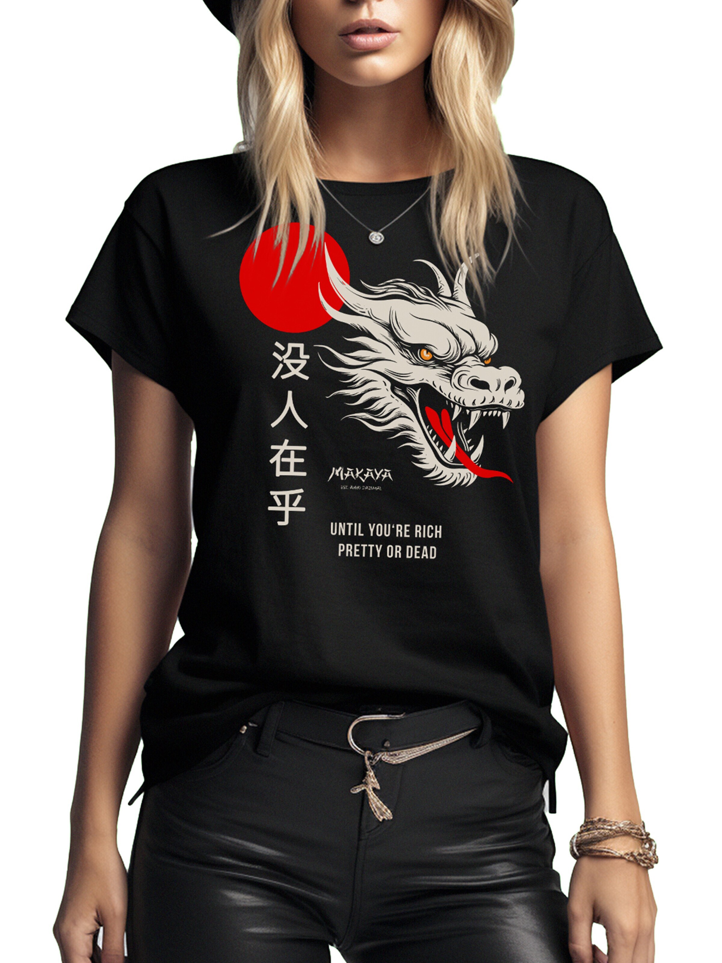 MAKAYA Shirt 'Nobody Cares Drache' in Black: front