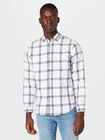 JACK & JONES Slim fit Button Up Shirt 'Gingham' in White: front