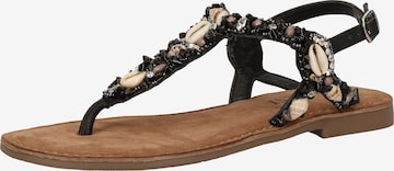 LAZAMANI T-Bar Sandals in Black: front