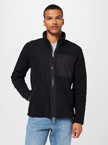 Matinique Fleece jas 'Isaac' in Zwart: voorkant