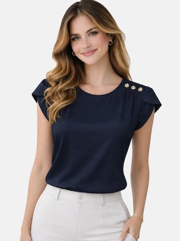 REGINA FASHION Blouse 'Short Sleeve Blouse with Decorative Shoulder Buttons' in Blue: front