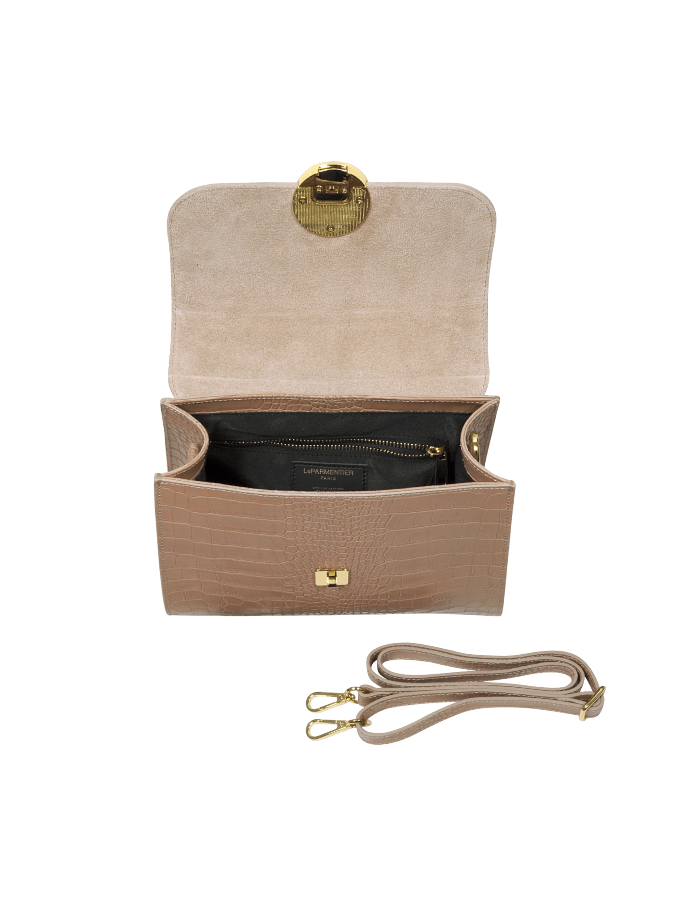 LeParmentier Handtas 'Bombo Croco' in Beige