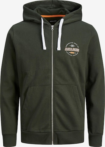 JACK & JONES Zip-Up Hoodie 'STAMP' in Green: front