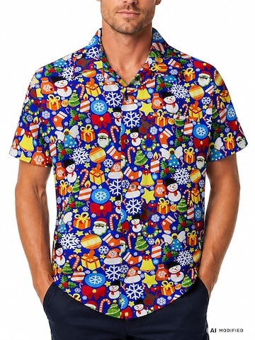 King Kameha Regular Fit Hemd 'Christmas Allover'‌‌‌‌‌‌ in Blau