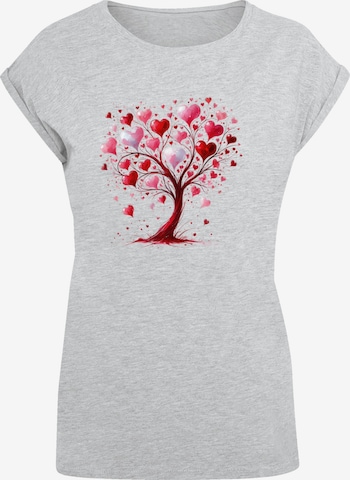T-shirt 'Herz Baum Aquarell Druck' F4NT4STIC en gris : devant