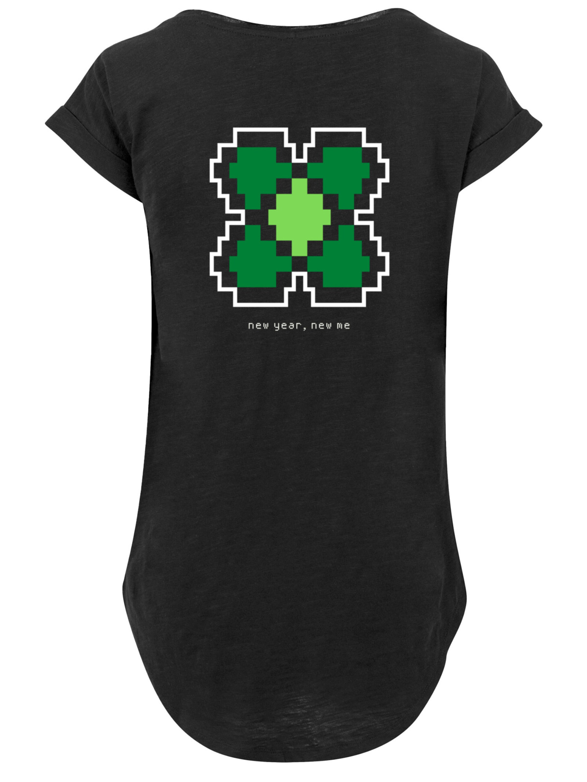 F4NT4STIC Shirt 'Silvester Happy New Year Pixel Kleeblatt' in Zwart