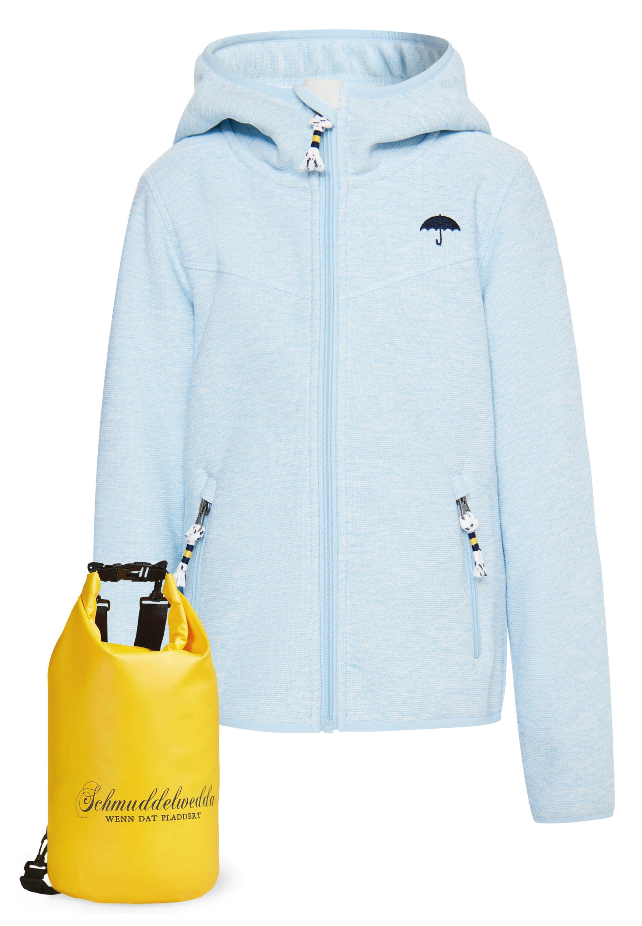 Schmuddelwedda Fleecejacke und Rucksack 'Rabine' in Blau: Vorderseite