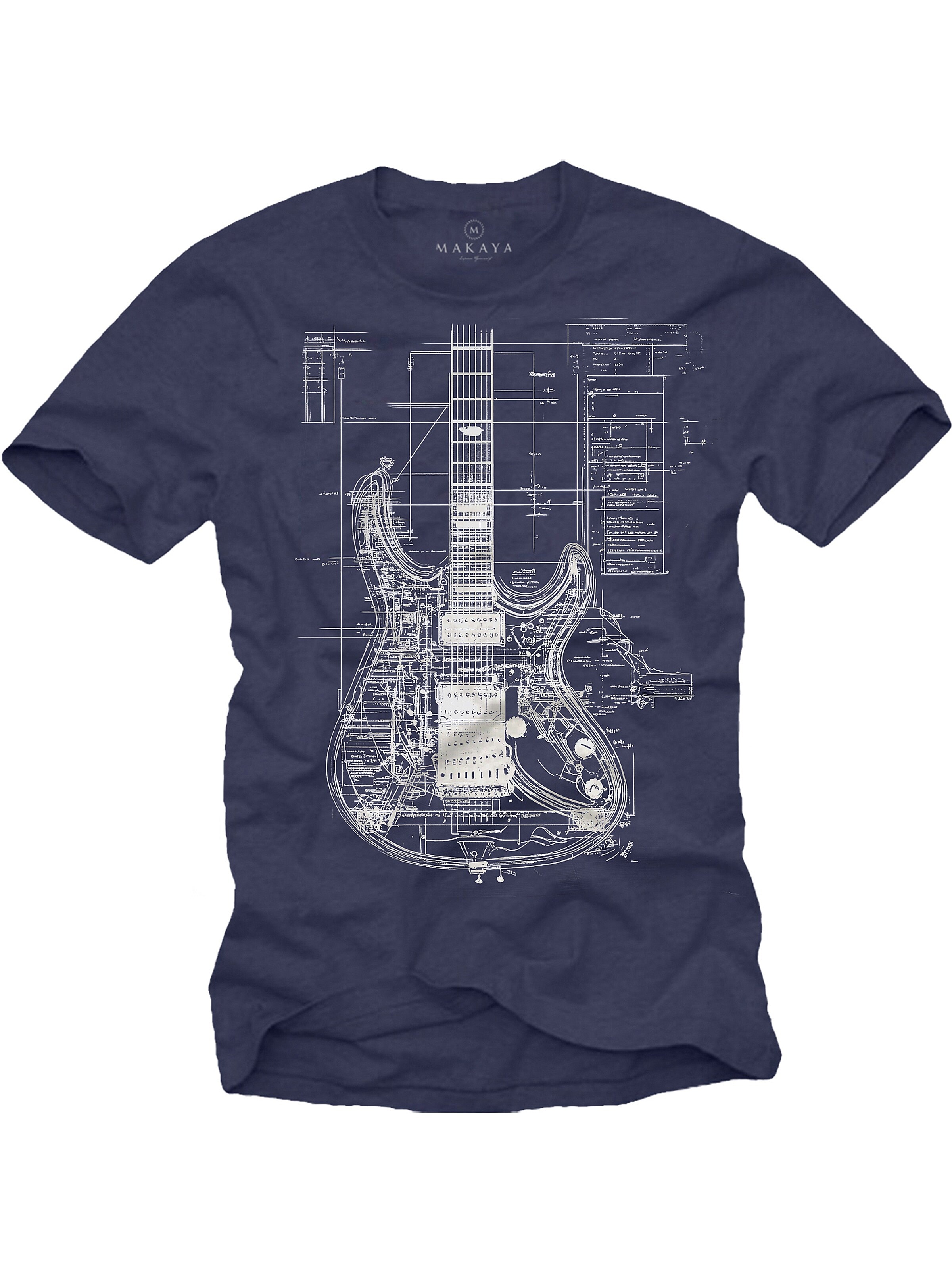 MAKAYA Shirt 'Guitar BluePrint' in Blue: front