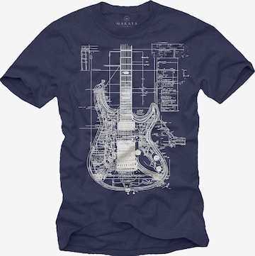 MAKAYA Shirt 'Guitar BluePrint' in Blue: front