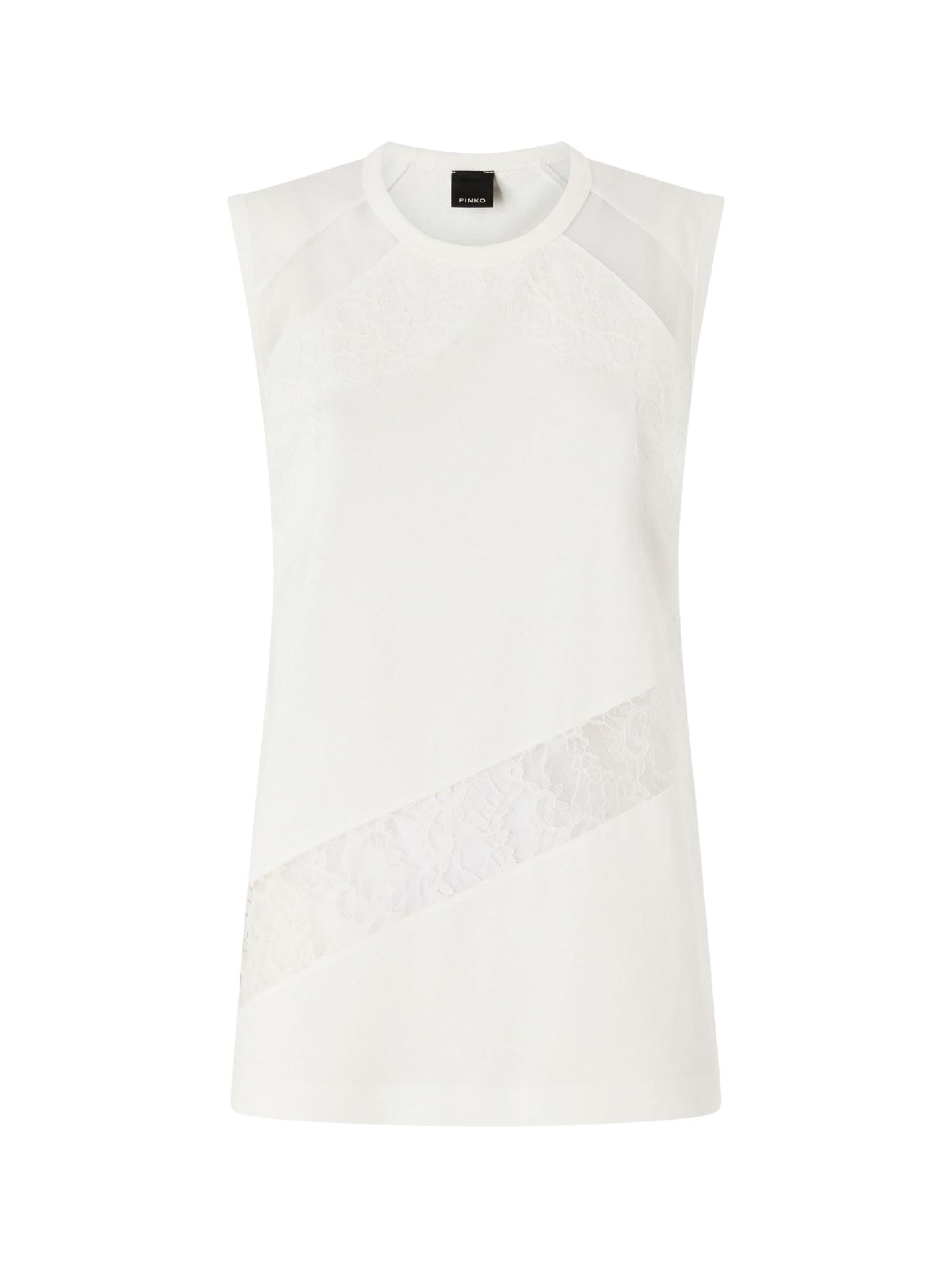 PINKO Tricot 'MOLLY MAGLIA JERSEY COTONE CON PIZZO' in Wit: voorkant