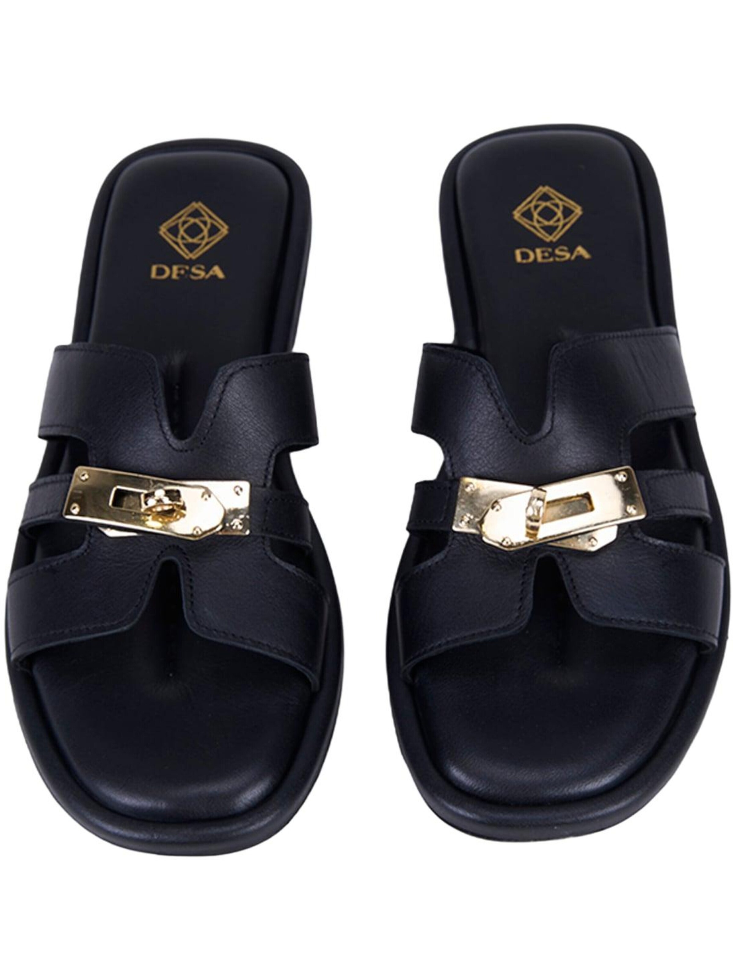 Mule 'DESA Damen-Lederpantoletten mit goldenem Schlossdetail' Desa en noir