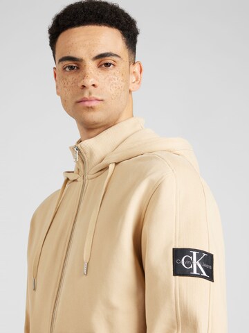 Calvin Klein Jeans Zip-Up Hoodie in Beige