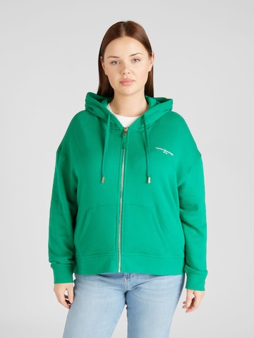 Tommy Hilfiger Curve - Sudadera con cremallera en verde: frente