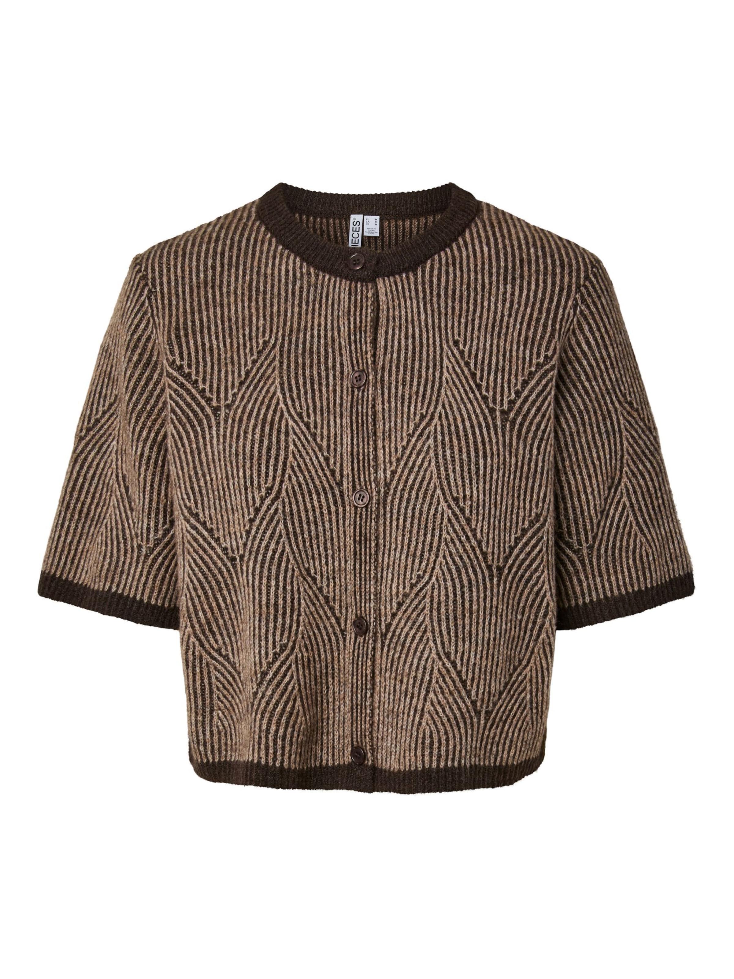 PIECES Knit Cardigan 'PCJenna' in Brown: front