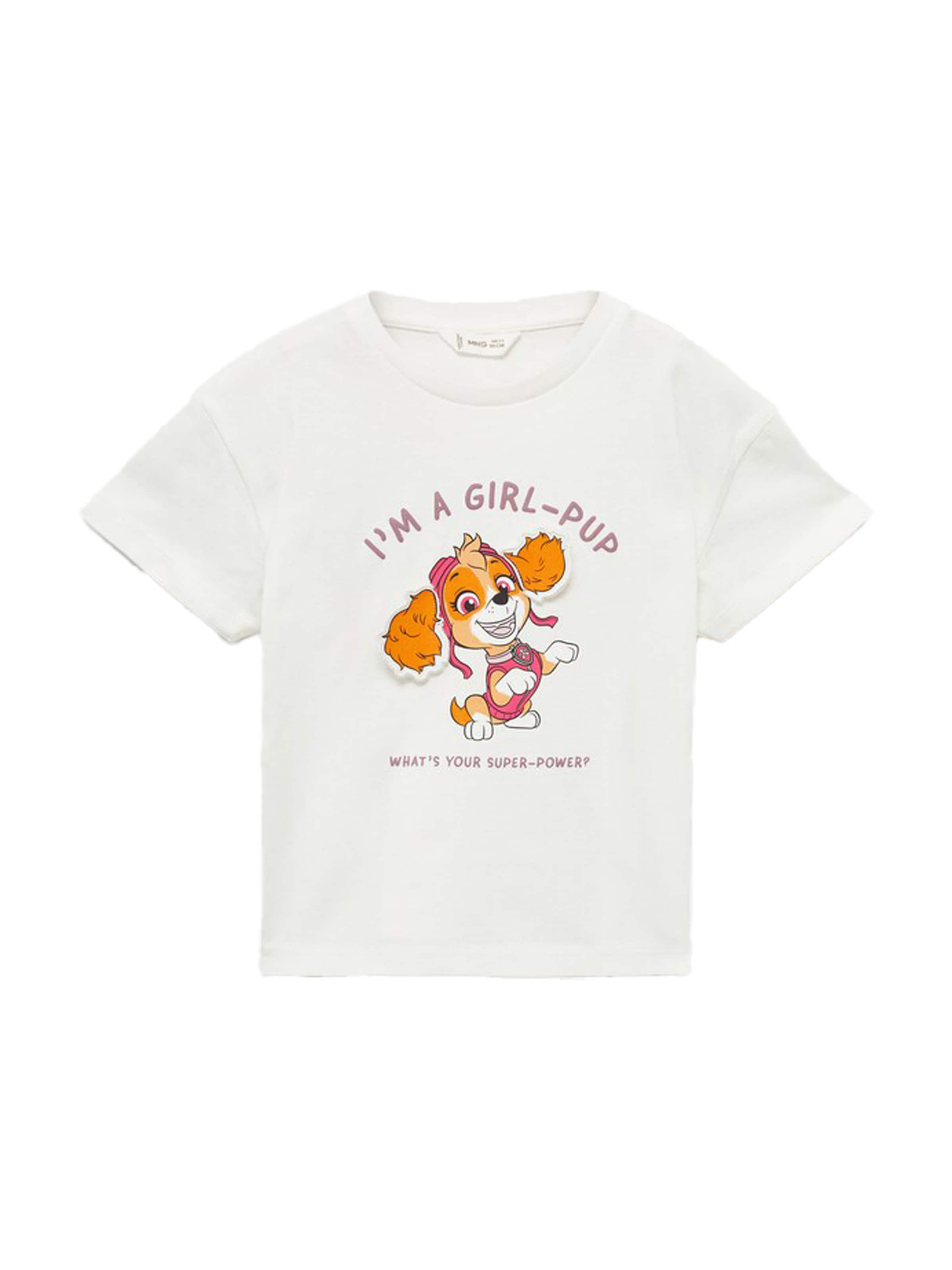 MANGO KIDS Тениска 'PAWPUP' в бяло: отпред