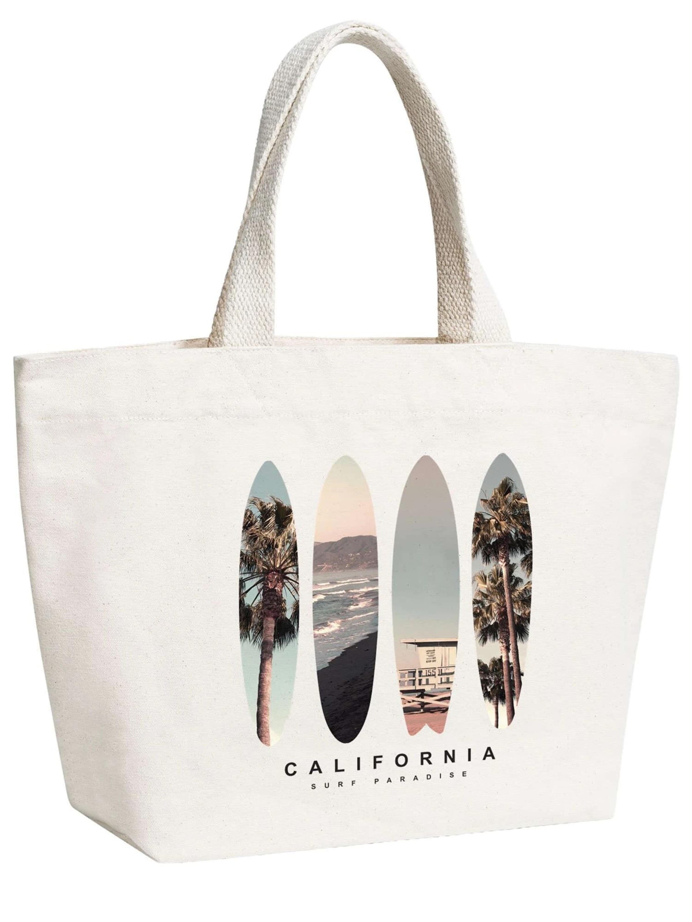 Neverless Beach Bag 'Surf Paradise' in Beige: front