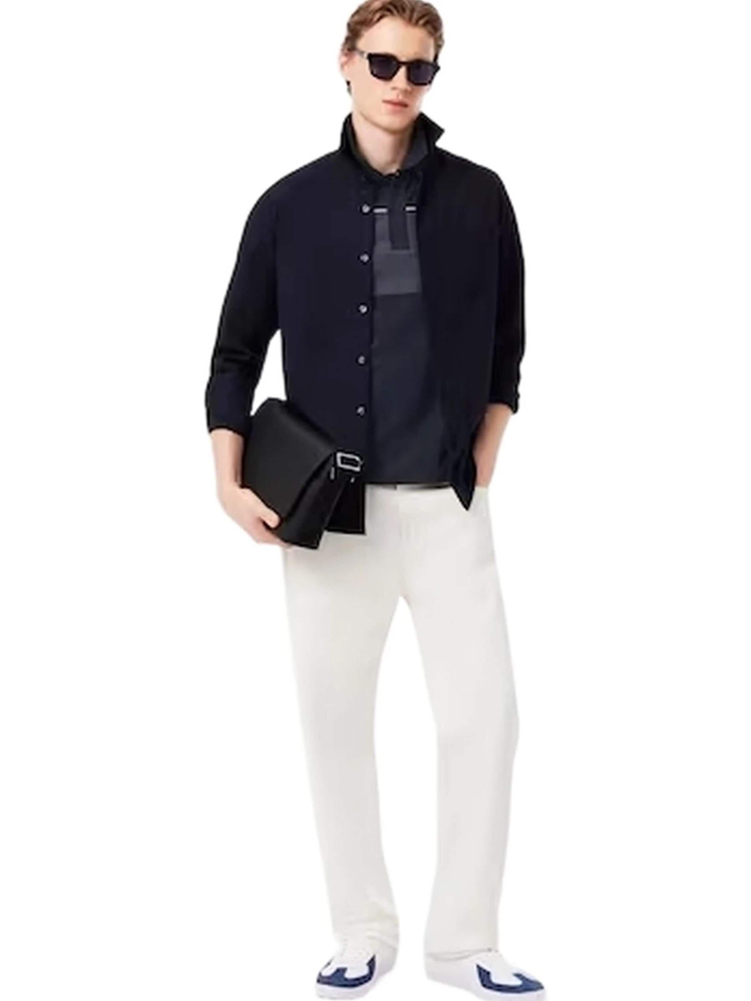 LACOSTE - Camisa 'Polo lacoste negro regular fit colour block shirt' em preto