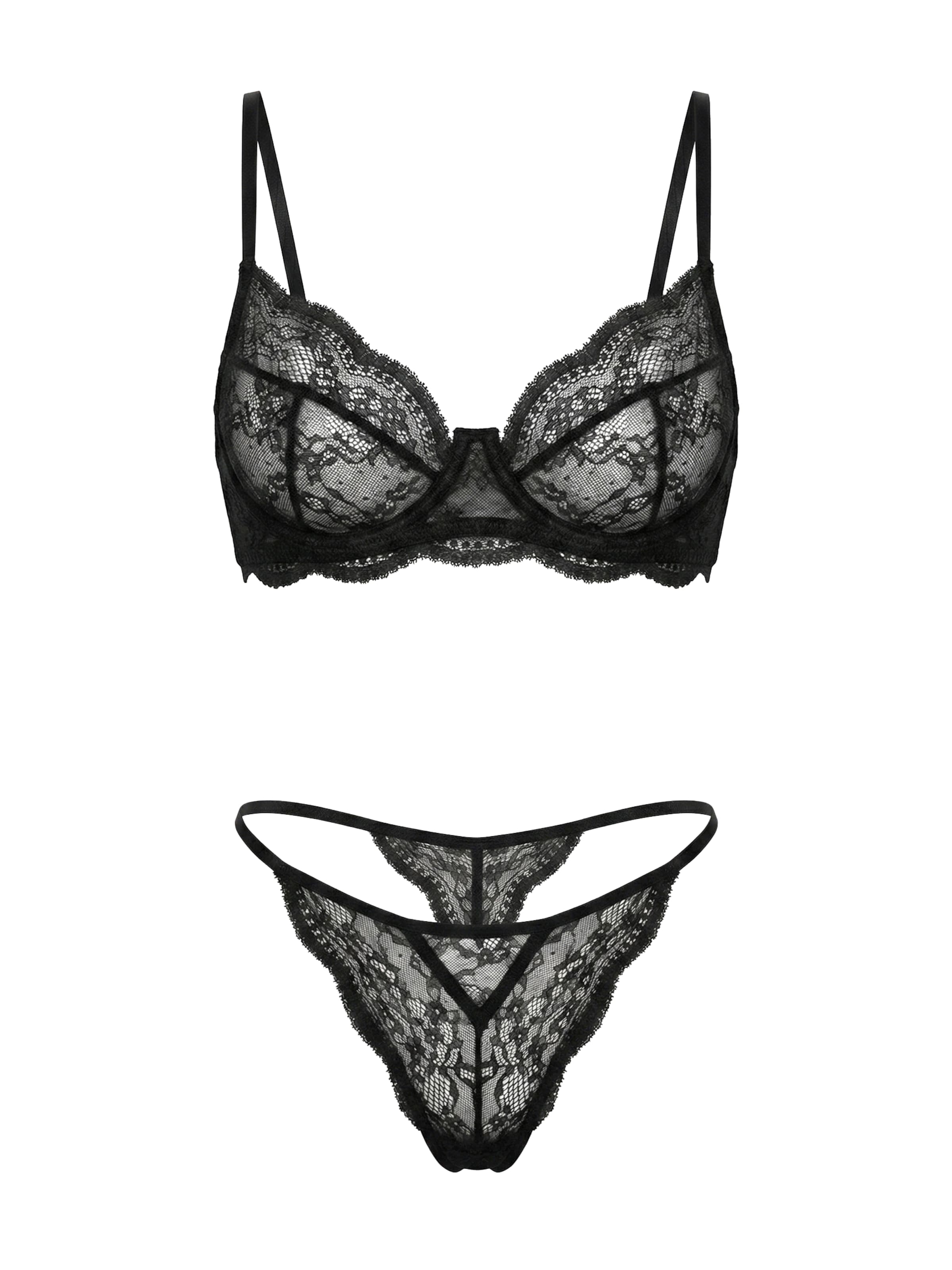 L.BEV Balconette Wäsche-Sets 'Magia'‌‌‌‌‌‌ in Schwarz: Vorderseite