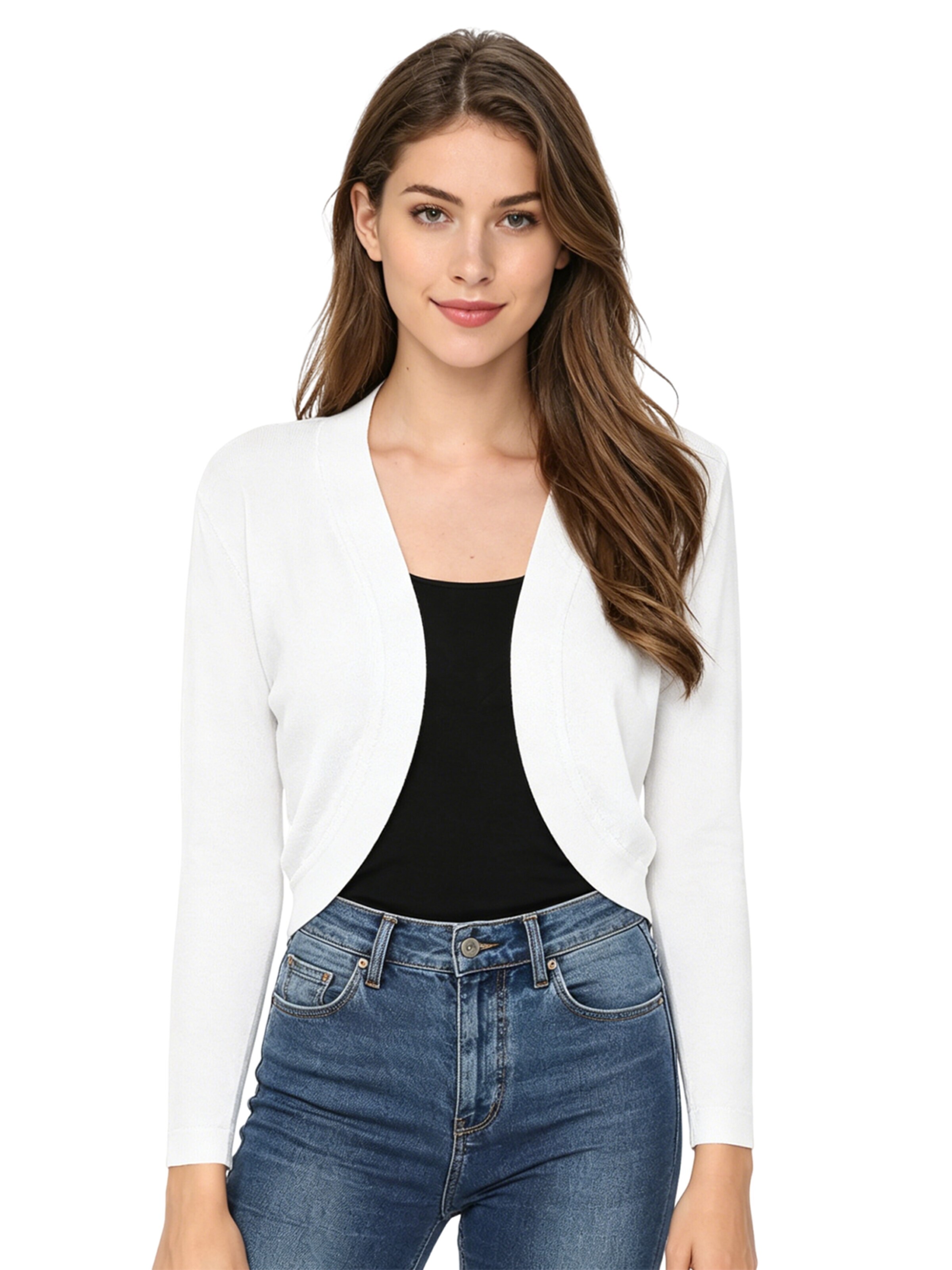KoJooin Kardigan 'Strickjacke Damen Kurz Cardigan Bolero Jacke Open Front Shrug Oberteile für Frühling Sommer Kleider' w kolorze biały: przód