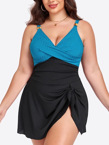 Magicshe Push-up Badeanzugkleid‌‌‌‌‌‌ in Blau: Vorderseite