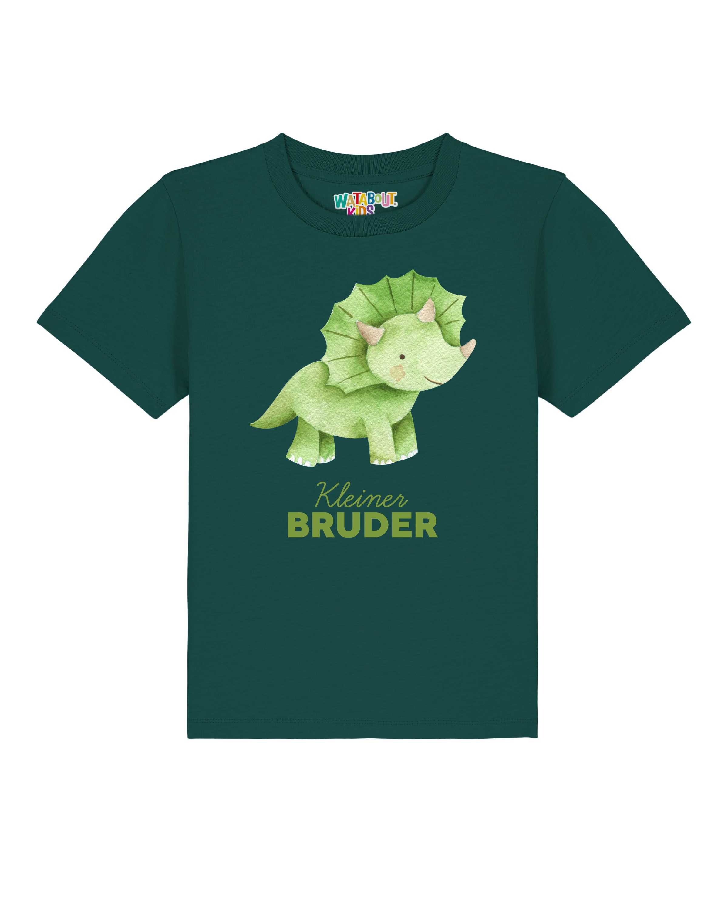 Maglietta 'Dinosaurier 01 Kleiner Bruder' di watabout.kids in verde: frontale