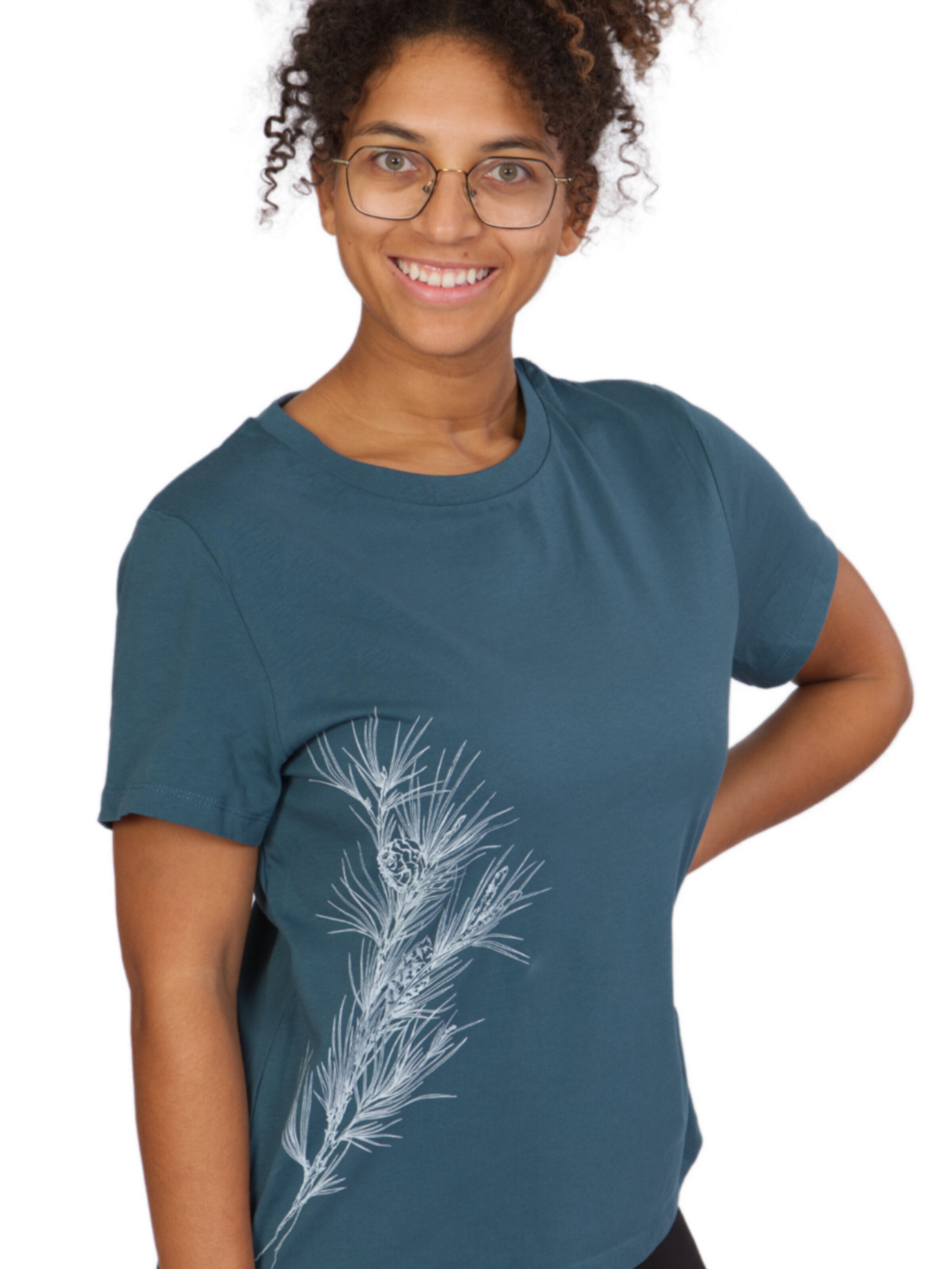 Life-Tree Shirt 'Organic Fairwear Stargazer Pine Branch'‌ in Blau: Vorderseite