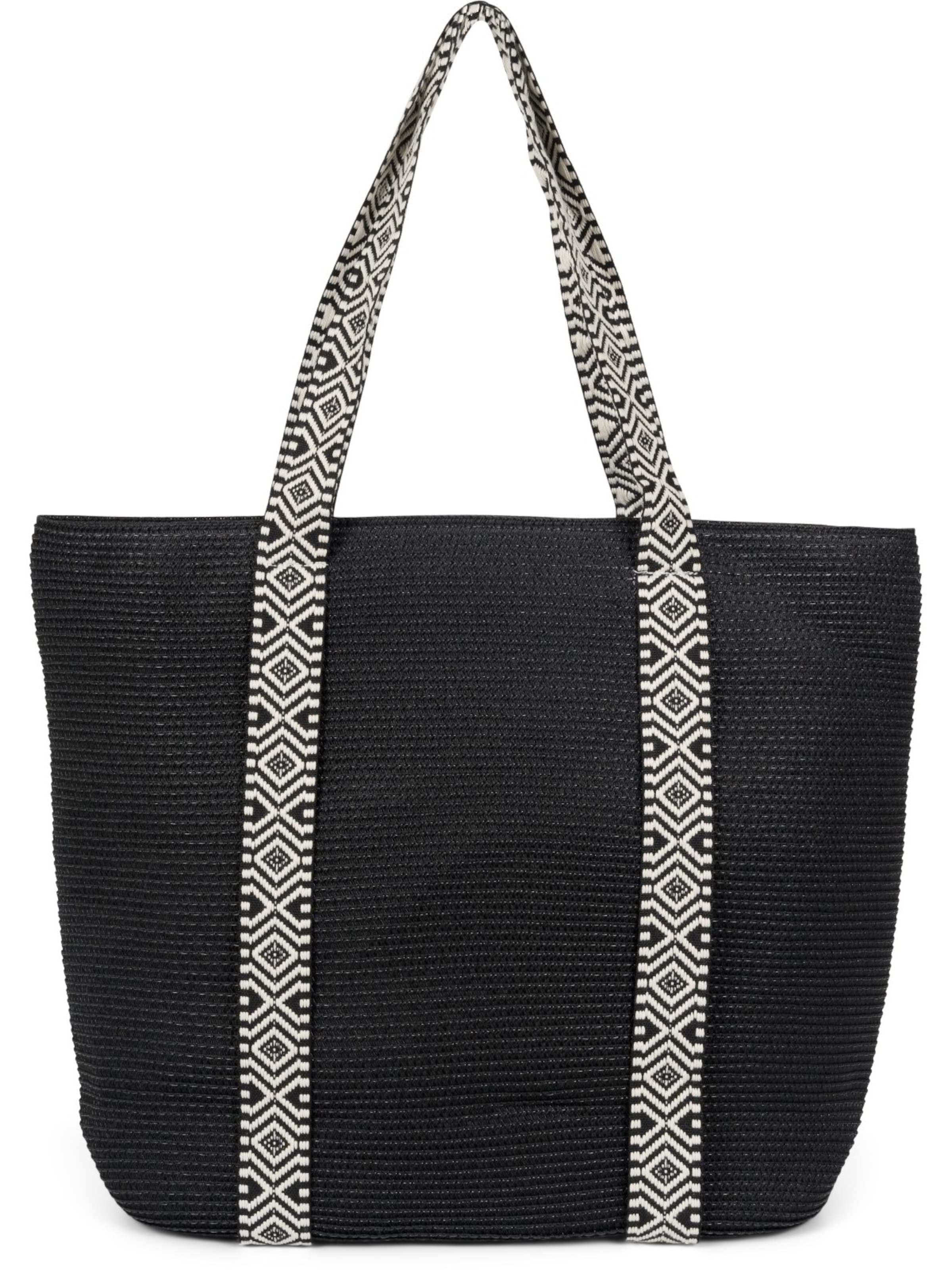 styleBREAKER Beach bag 'Papierstroh Strandtasche Azteken Muster' in Black: front