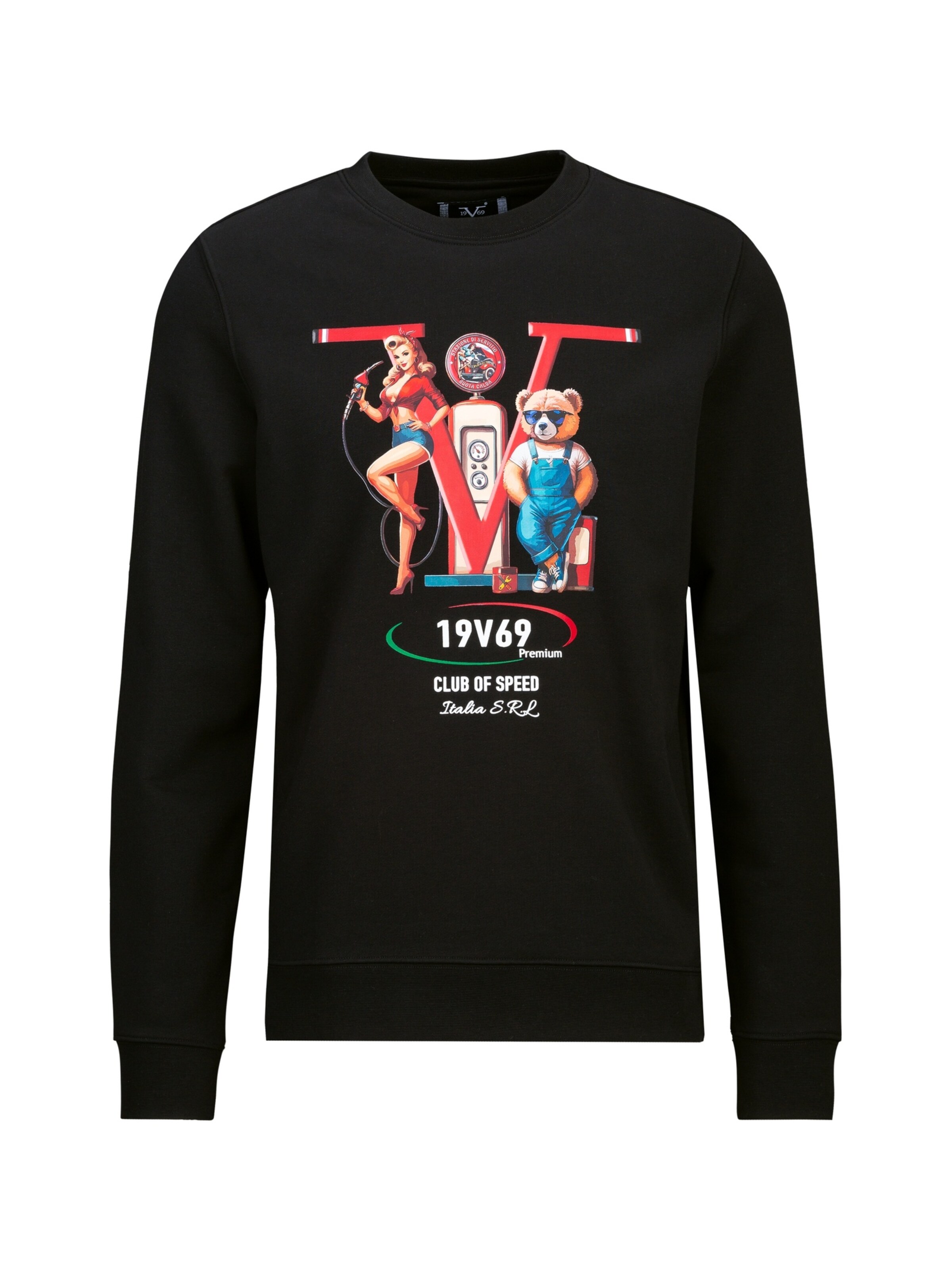 19V69 ITALIA Sweatshirt 'Nico Racing' in Black: front