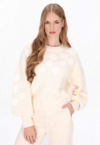 DreiMaster Vintage Υπερμέγεθες πουλόβερ σε λευκό: μπροστά