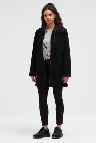 Soccx Kurzmantel mit Bouclé-Optik und Kapuze in Schwarz