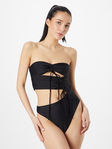 Misspap Bandeau Swimsuit in Black: front