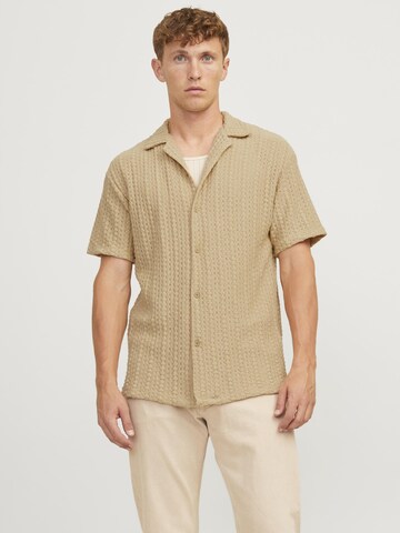 JACK & JONES Comfort fit Button Up Shirt in Beige: front